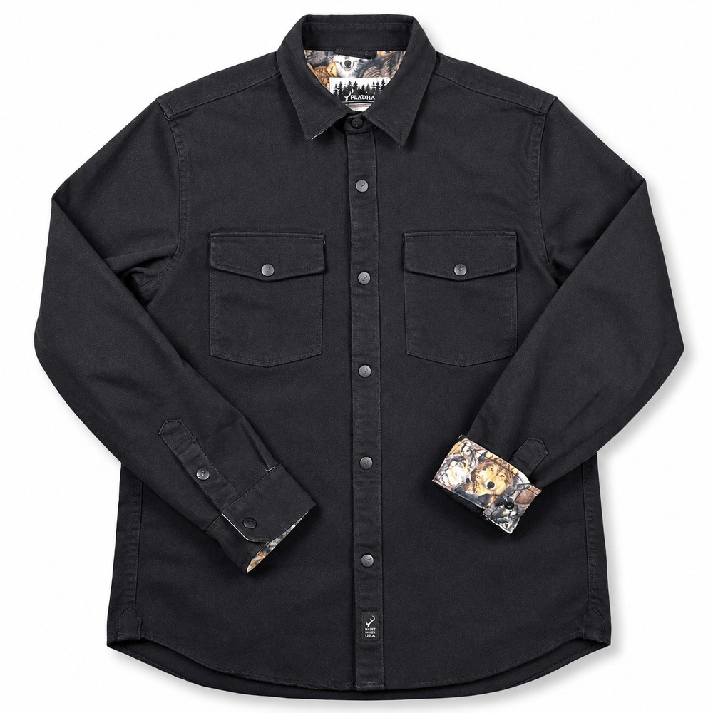 Pladra Made USA Heavyweight Shirt Jacket Mens L Black Wolf Lined Cotton Workwear